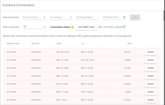 Screenshot of exchange rates updated by custom software from Whiterock Systems